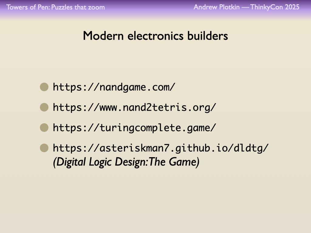 Modern electronics builders: four game URLs.