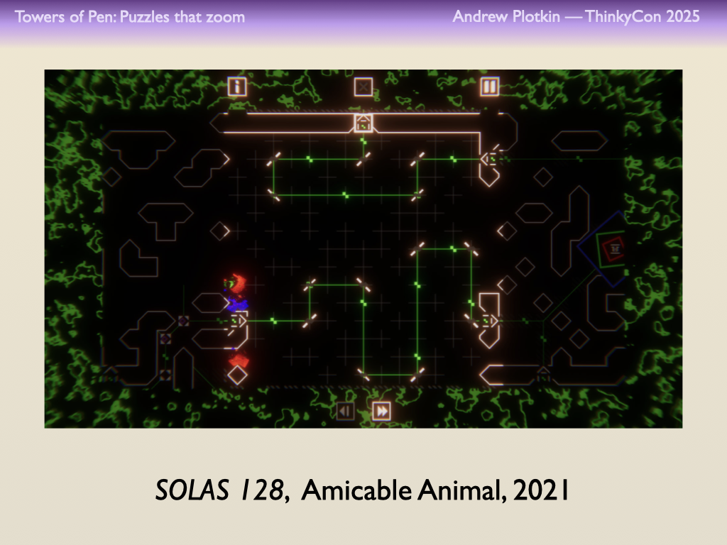 SOLAS 128, Amicable Animal, 2021. The screenshot shows green pulses moving across a grid.