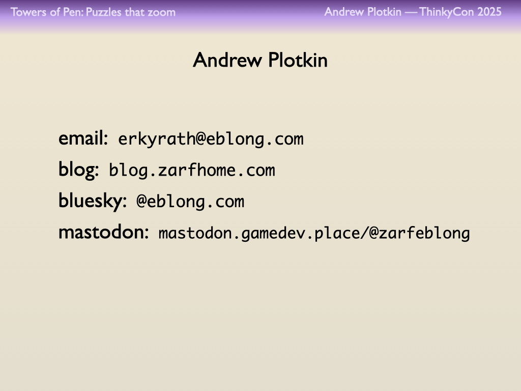 Andrew Plotkin's contact information.